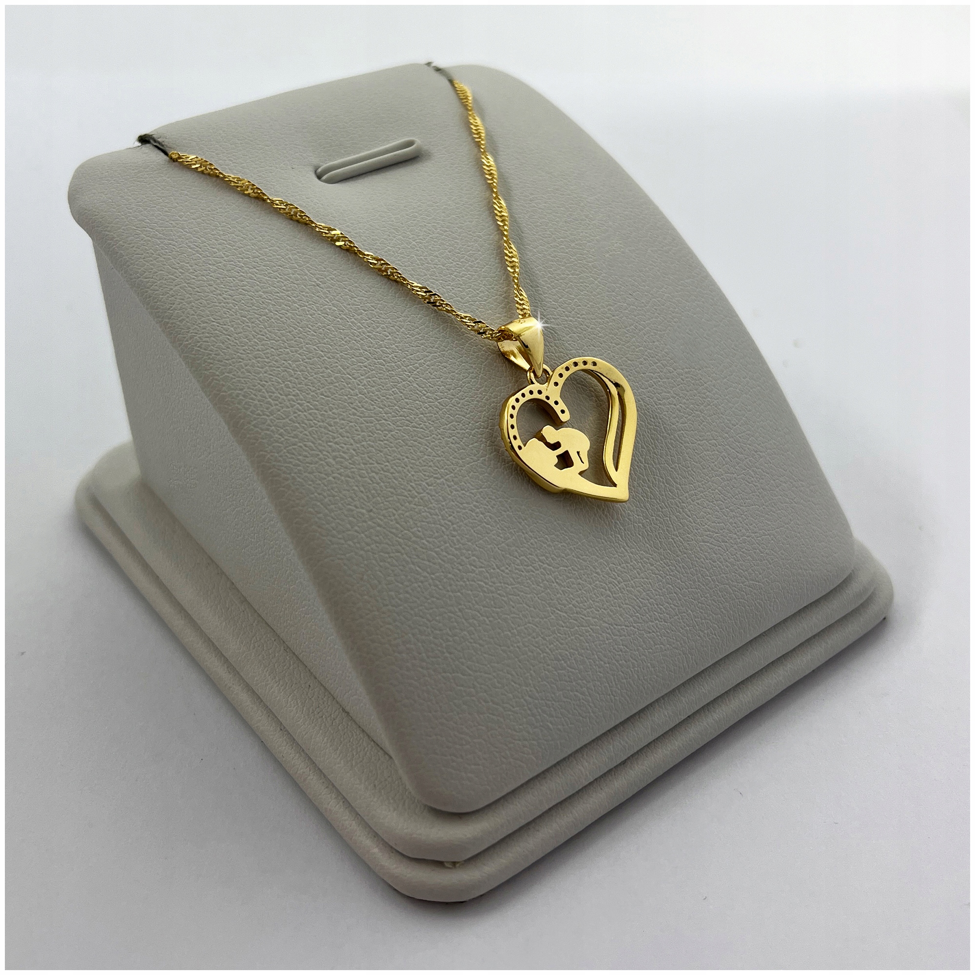 ZŁOTY NASZYJNIK MATKA Z DZIECIĄTKIEM W SERCU Z CYRKONIAMI 925+RÓŻA WIECZNA Próba srebra 925