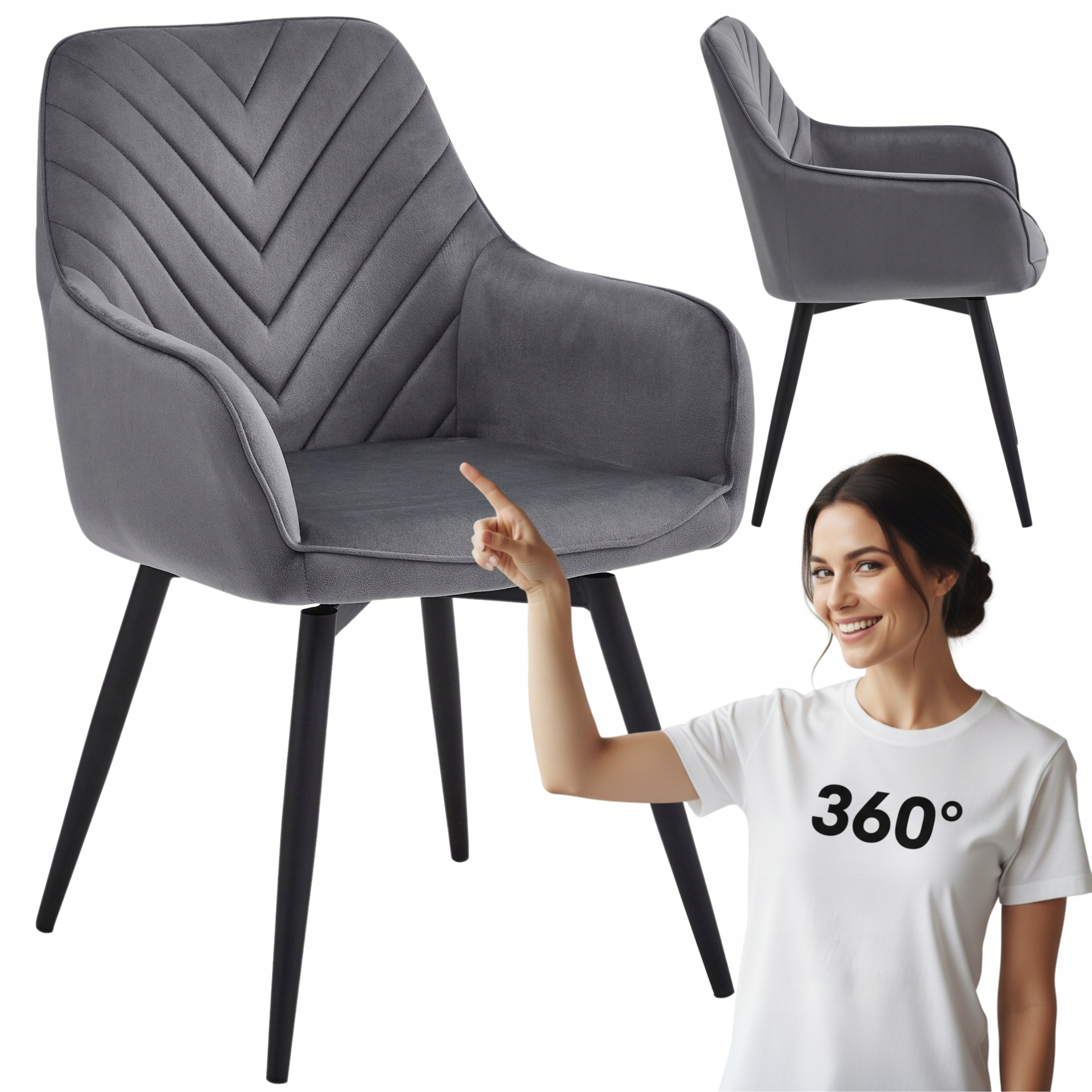 Krzesło Obrotowe Tapicerowane Welurowe Velvet Salon Jadalnia Szare Mars360