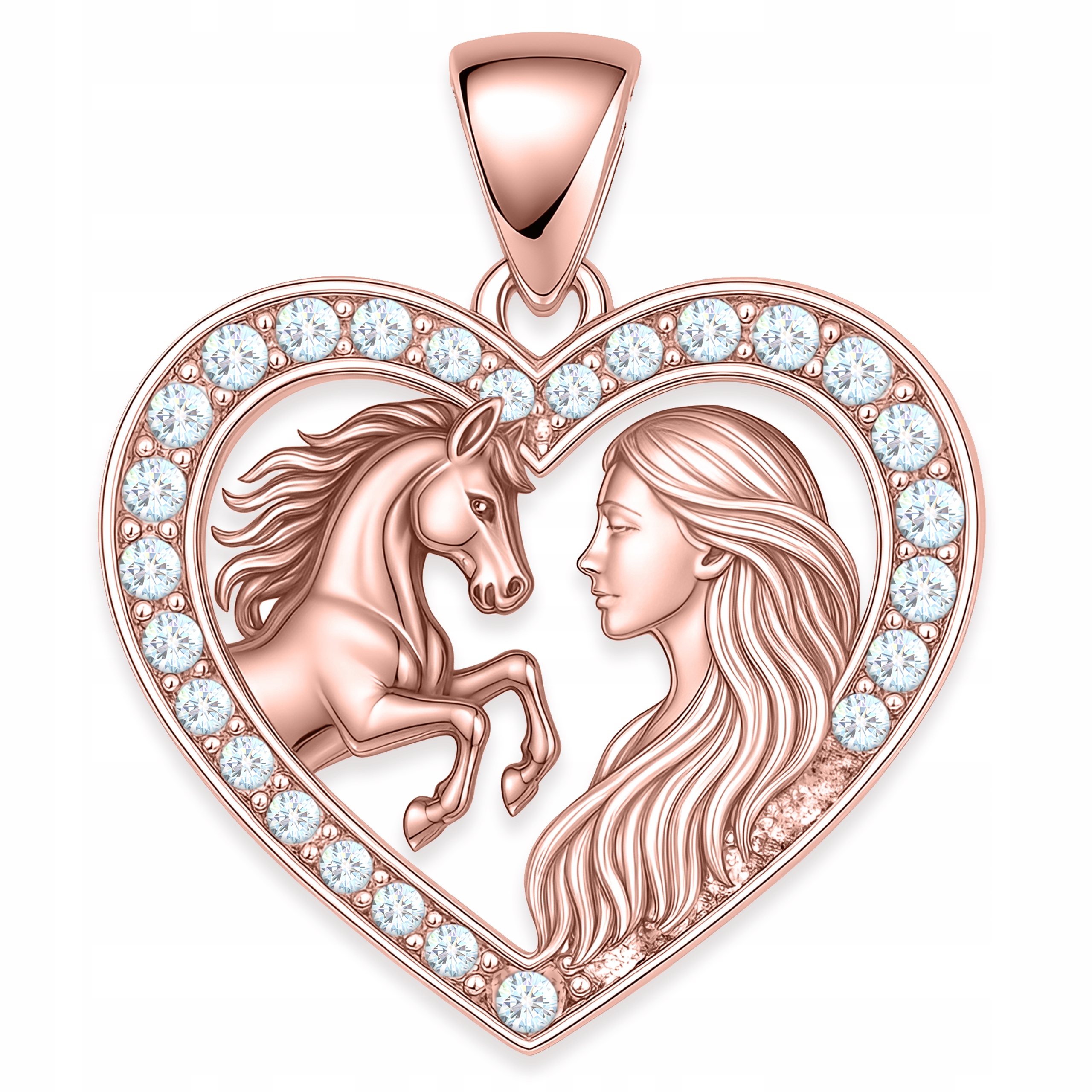 Přívěsek na řetízek Pozlacený Srdce Kůň Dívka s koněm Stříbro 925