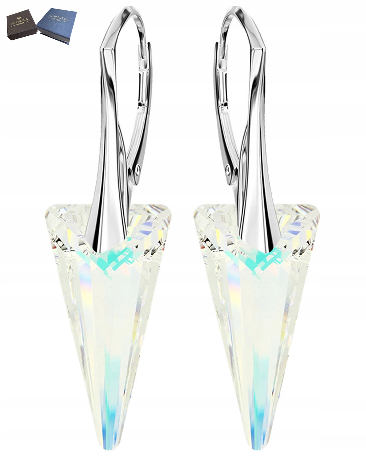 Stříbrné Náušnice Závěsné anglické zapínání Krystaly Trojúhelníky jako Dárek