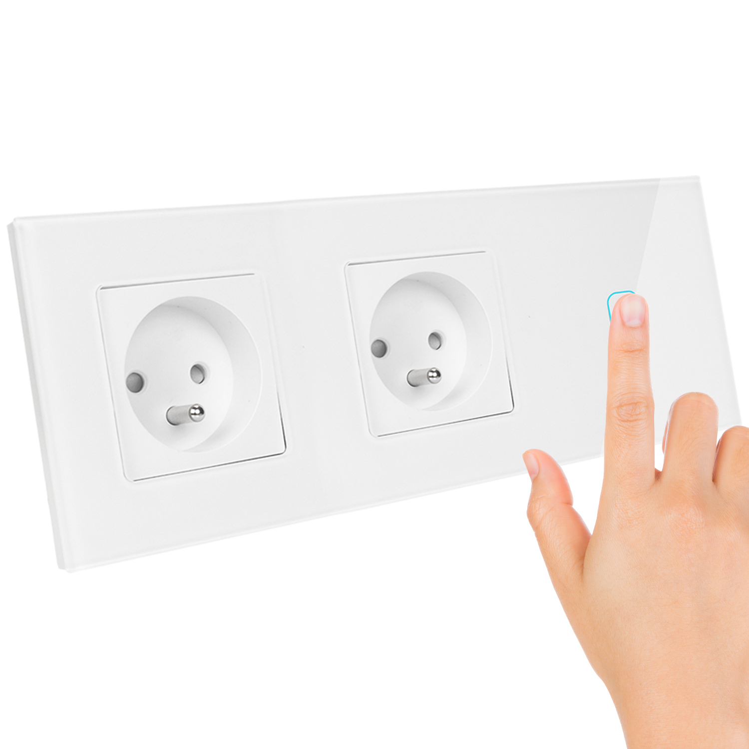 Bílý dotykový spínač Skleněný Led dvojitá Elektrická Zásuvka s čepem