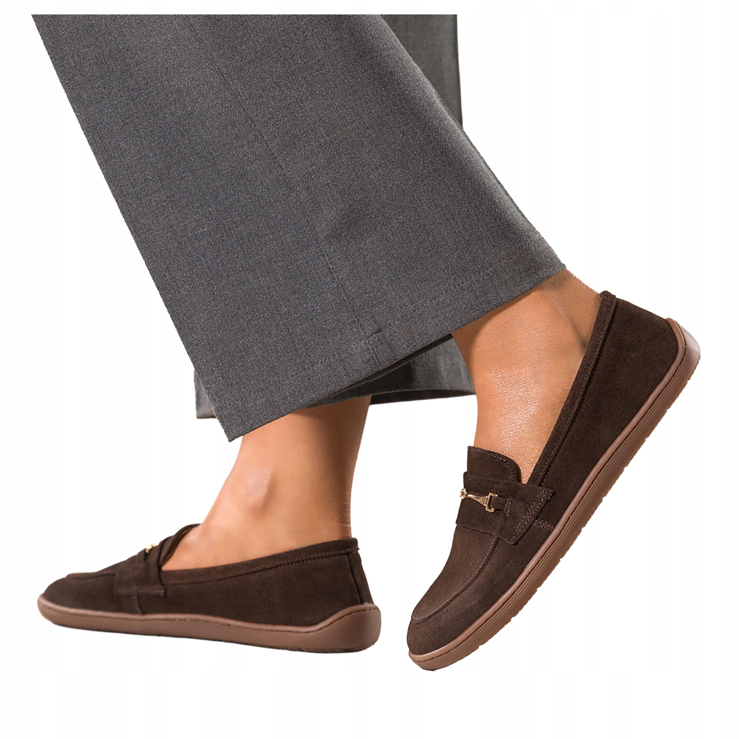 Čokoládové Mokasíny Dámské Kožené Zlaté Spona Módní Barefoot vel. 41