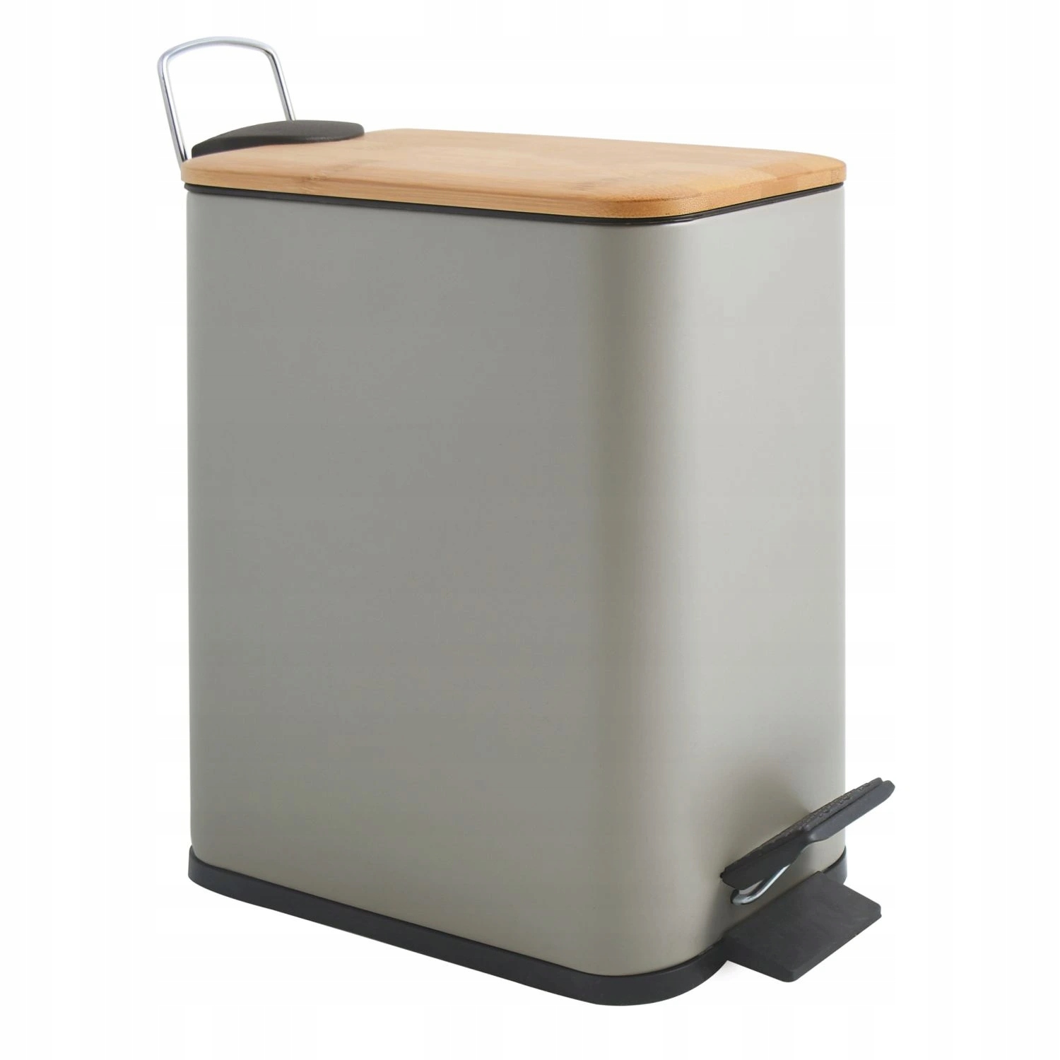 Spirella pedálový odpadkový koš Erik, šedo-hnědá, ocel, bambusové víko, 5 L