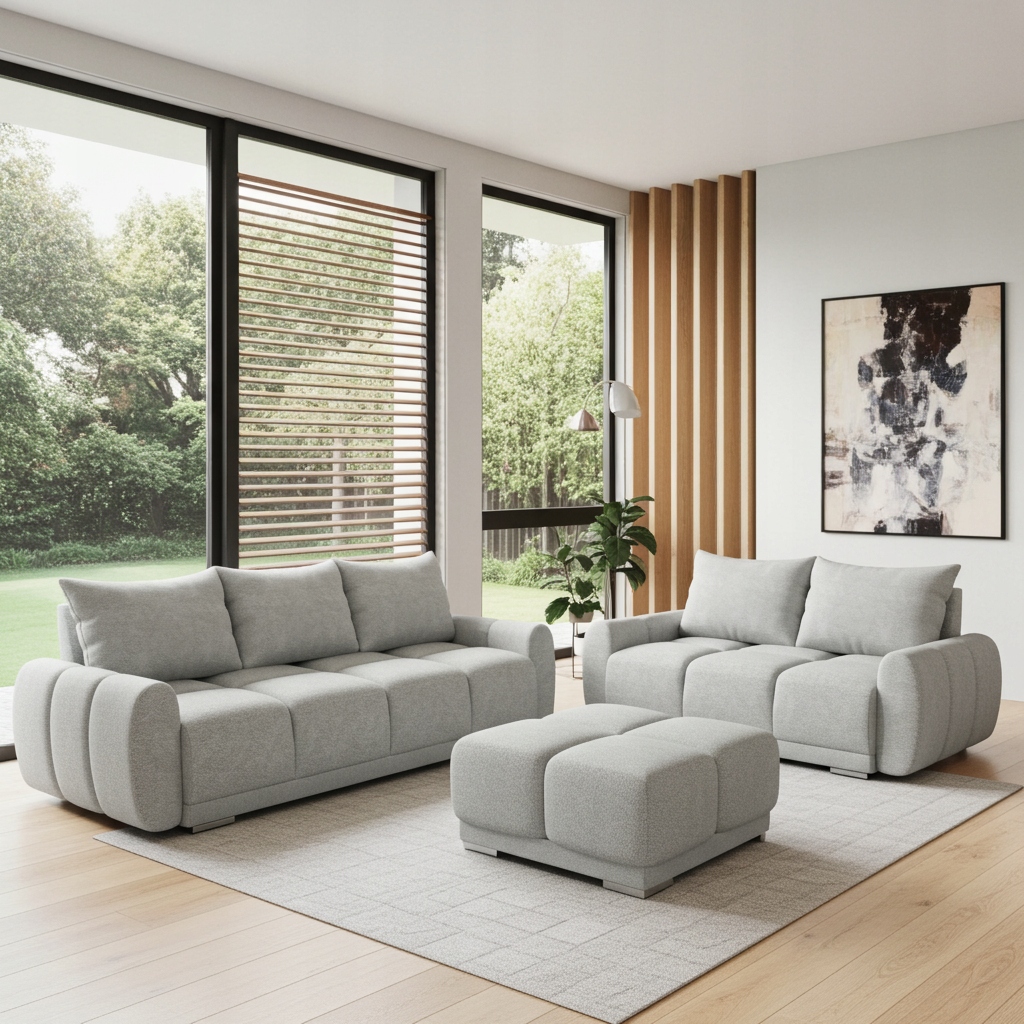 Šedá Sada Sedacího Nábytku 3+2+1 Rozkládací Pohovka Taburet Honey