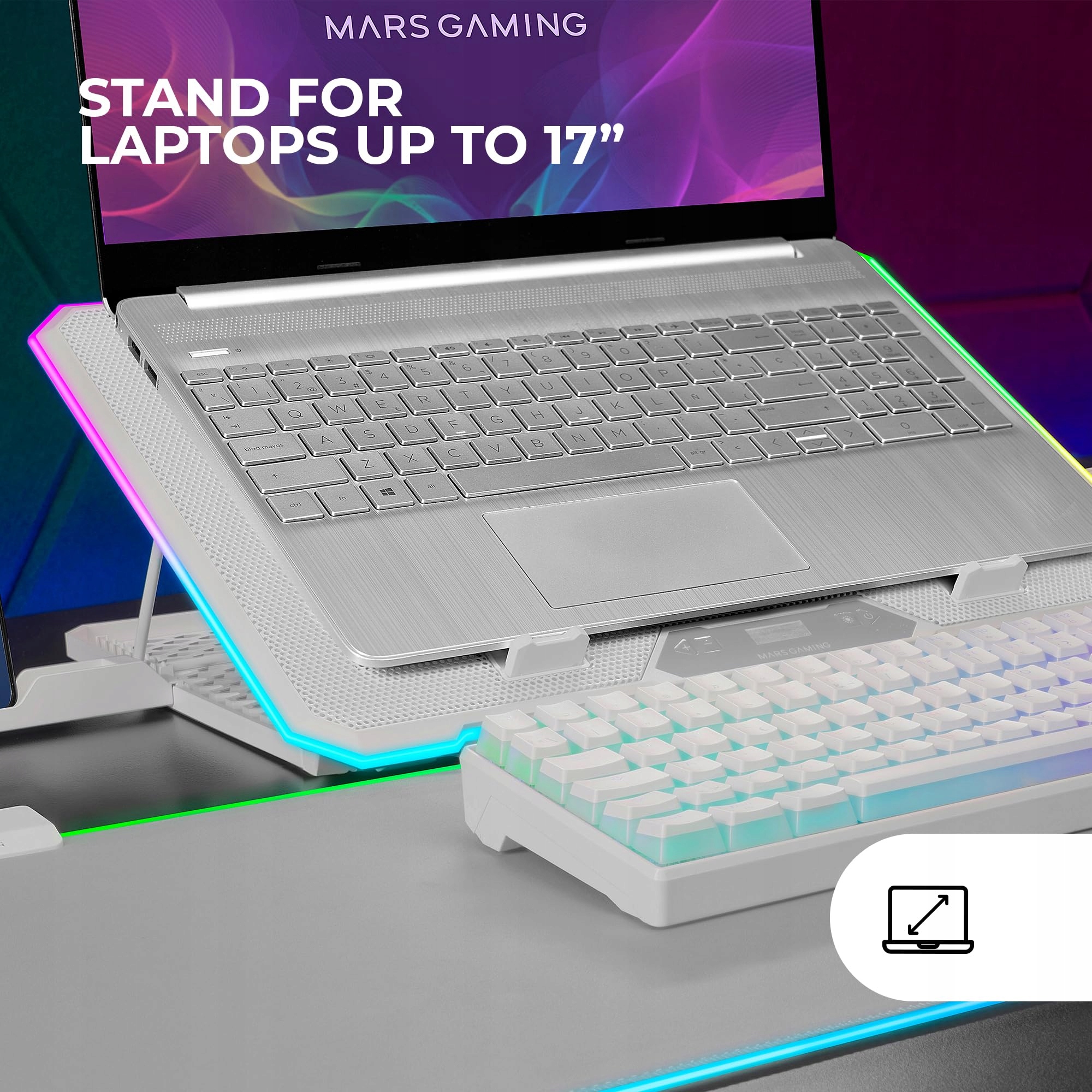 MARS GAMING Podstawka Chłodząca Pod Laptopy ARGB 13 Wentylatorów Biały — miniatura 3
