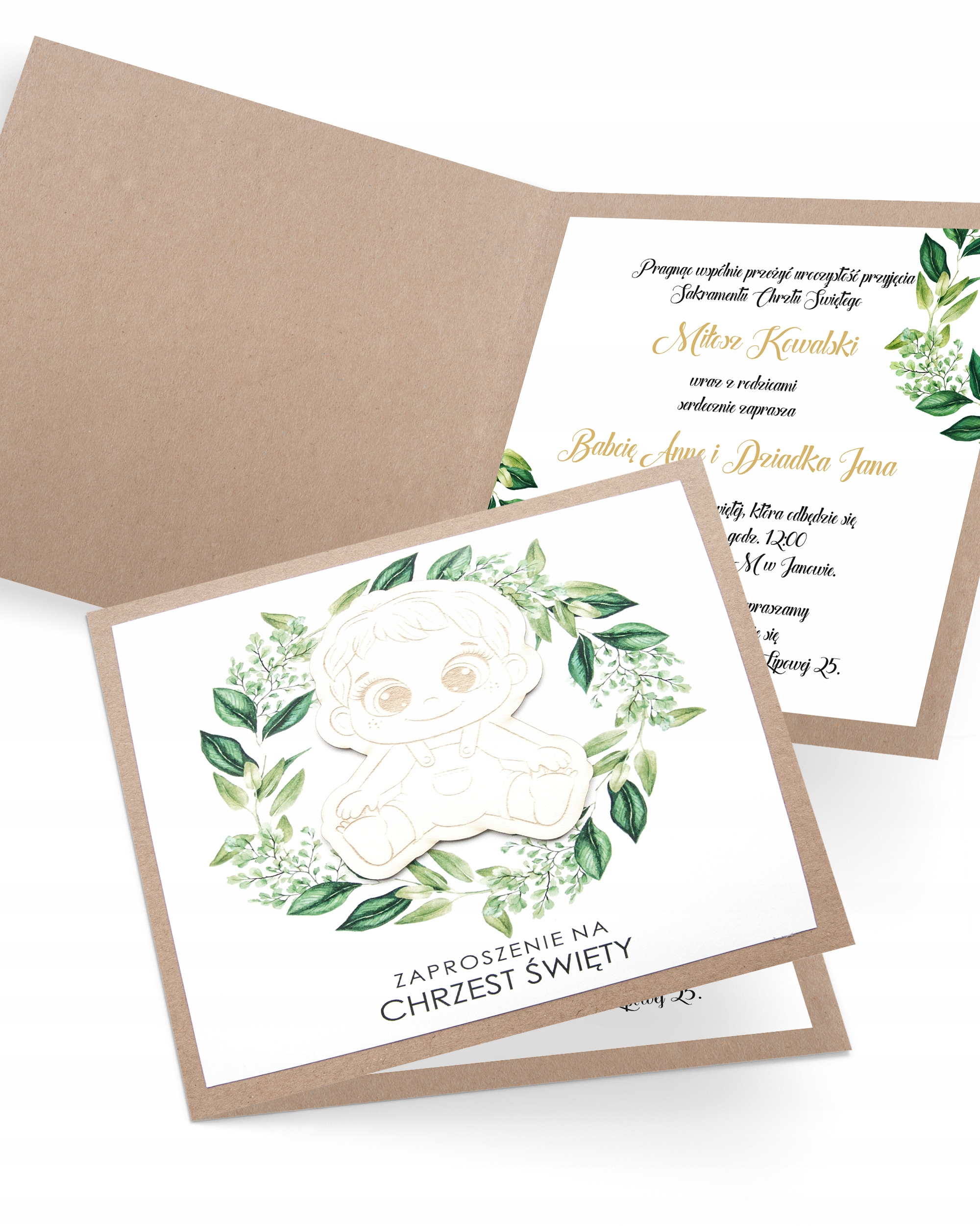 Zaproszenie na chrzest personalizowane z kopertą „Baby Boy Green”