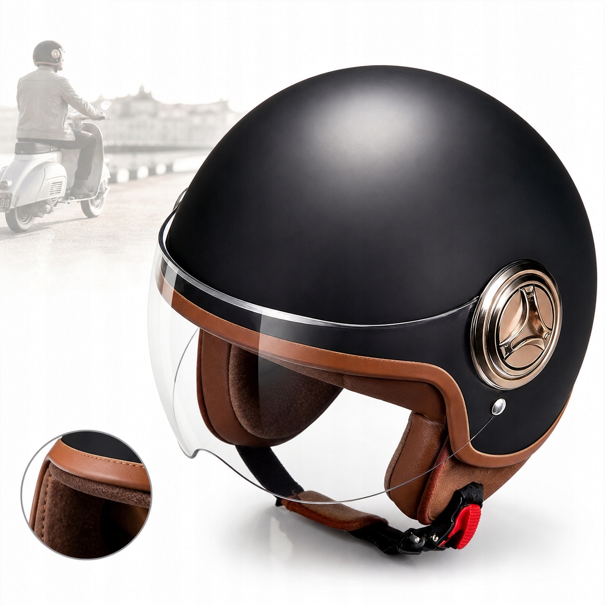 Kask Motocyklowy Otwarty Matt Skuter Chopper Lekki