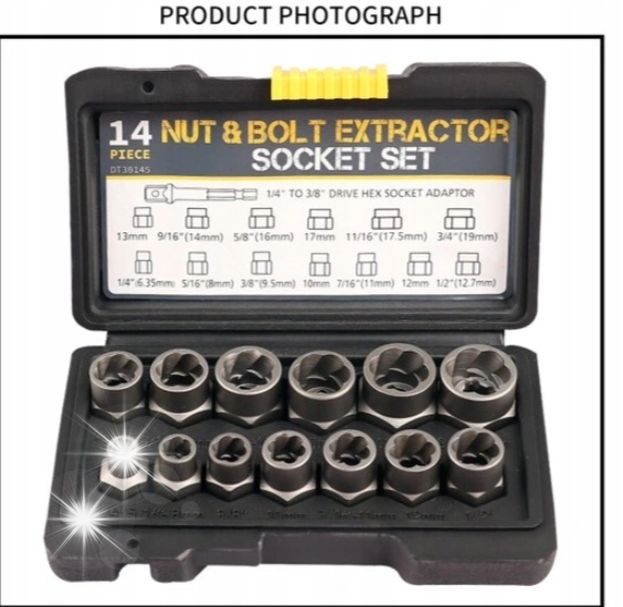 Zestaw do usuwania śrub uderzeniowych i nakrętek 14 szt