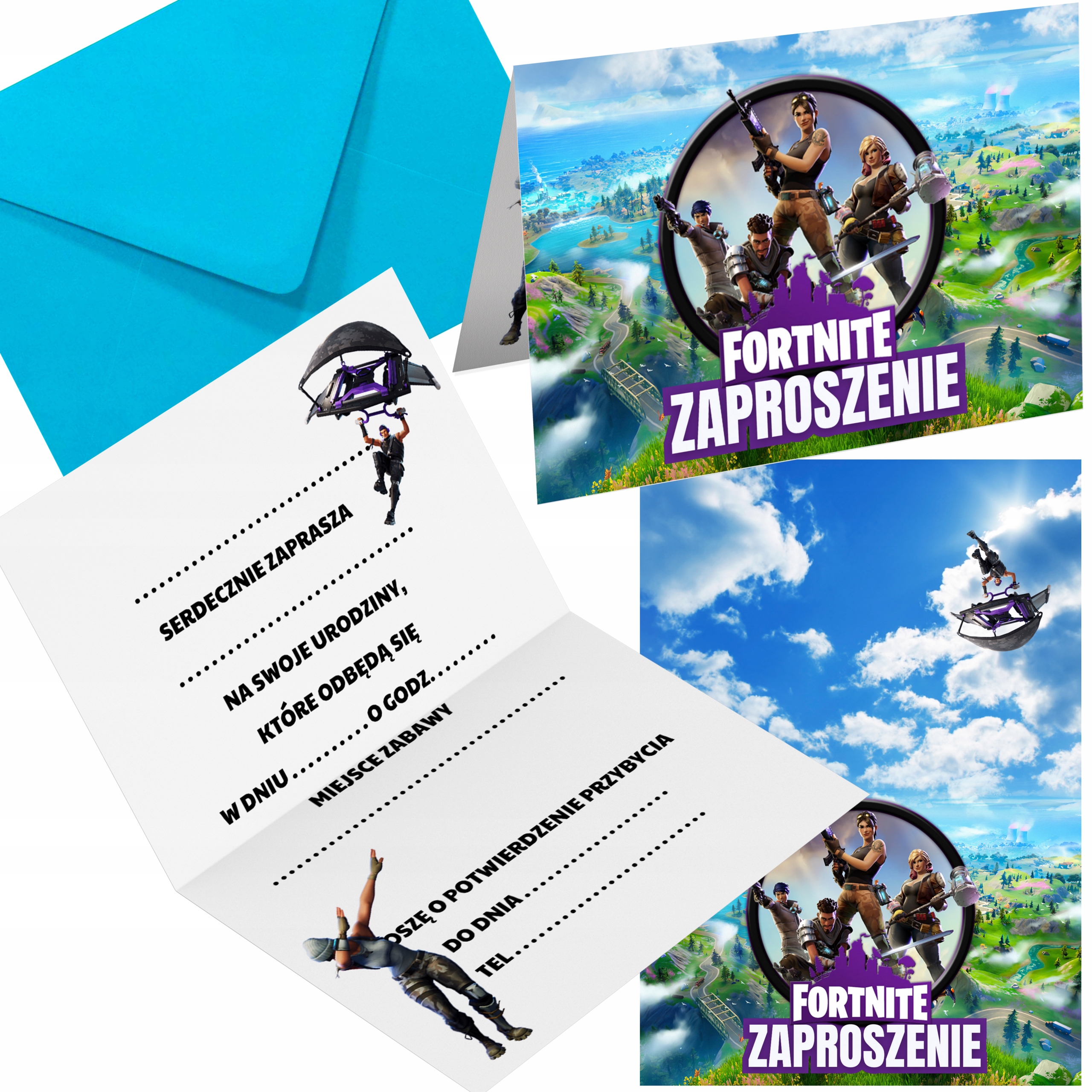 ZAPROSZENIE NA URODZINY FORTNITE ZAPROSZANIA URODZINOWE + GRATIS KOPERTA
