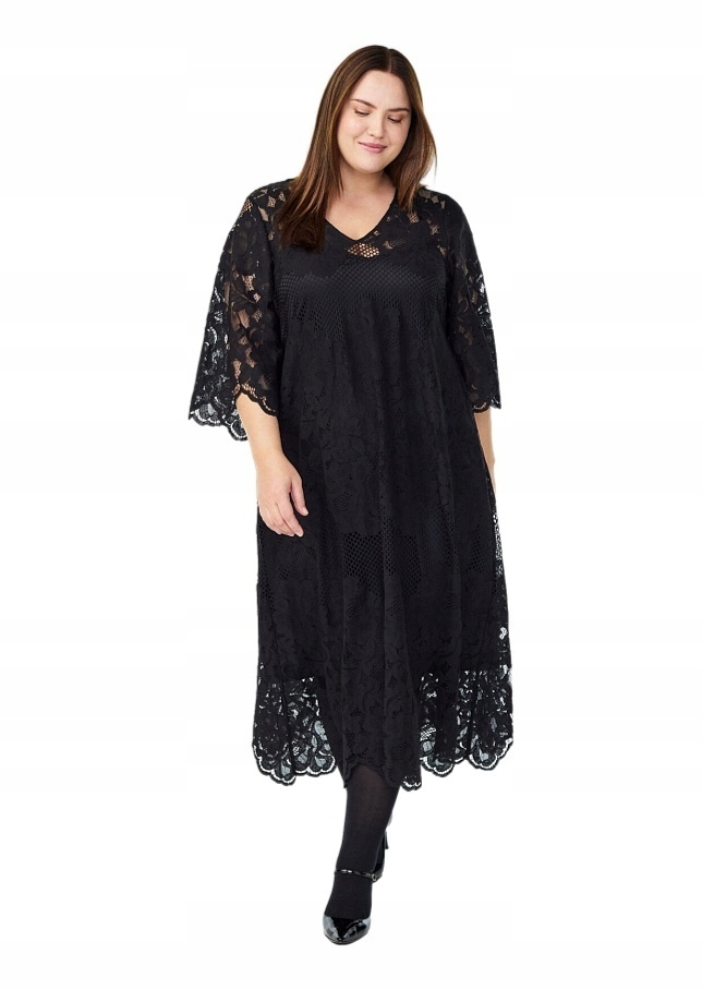 Zizzi Krásná Černá Šaty S Krajkou 066B 48