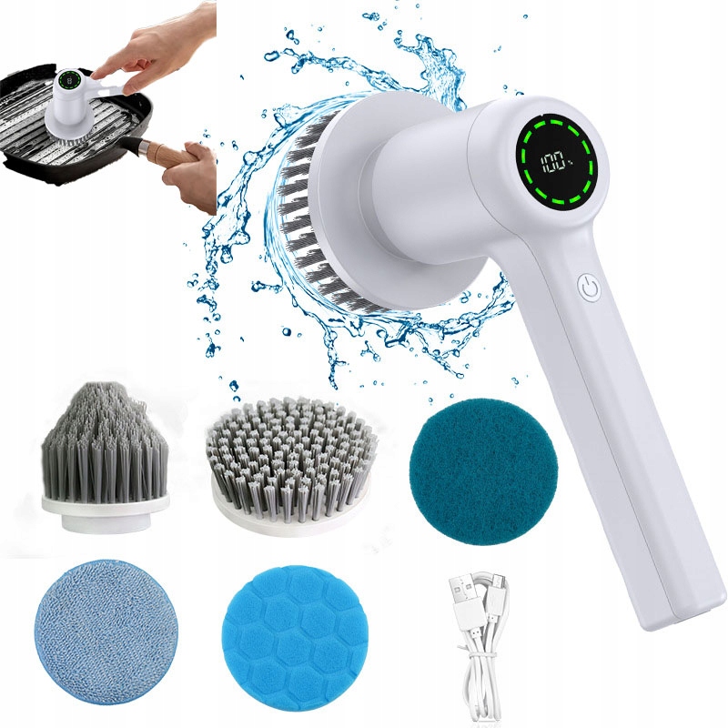 Levně Čisticí Kartáč Elektrický Rotační Kartáč 6V1 Aku Čisticí Mop 80W Bílý