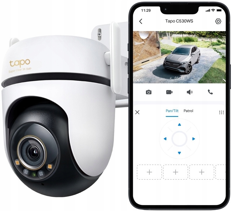 TAPO C530WS Outdoor Pan/Tilt Security Wi-Fi Camera, 3K 5MP (2880x1620), 2.4 GHz, 2 Ext. Antennas, 1 Eth. Port, Pan/Tilt, Starlight Colour Night Vision, Smart AI Detection and Notif., Sound and Light Alarm, Voice Control, microSD Card up to 512GB — 6
