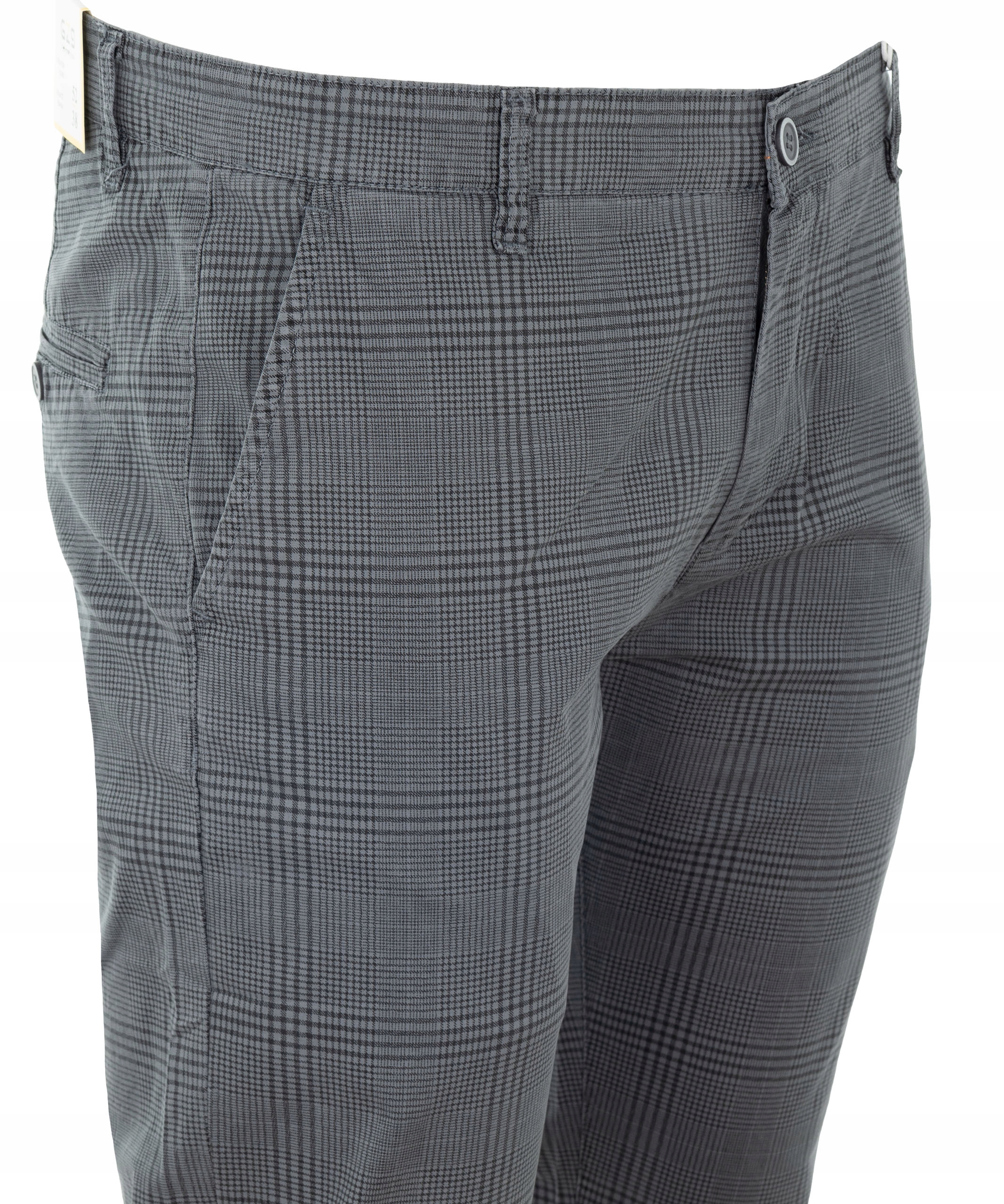 SPODNIE MĘSKIE LETNIE BAWEŁNIANE SZARE W KRATĘ WYGODNE STYLOWE W52