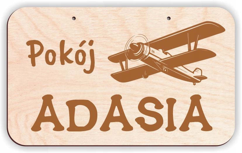 Drewniana TABLICZKA na drzwi pokoju z DOWOLNYM imieniem dziecka samolot