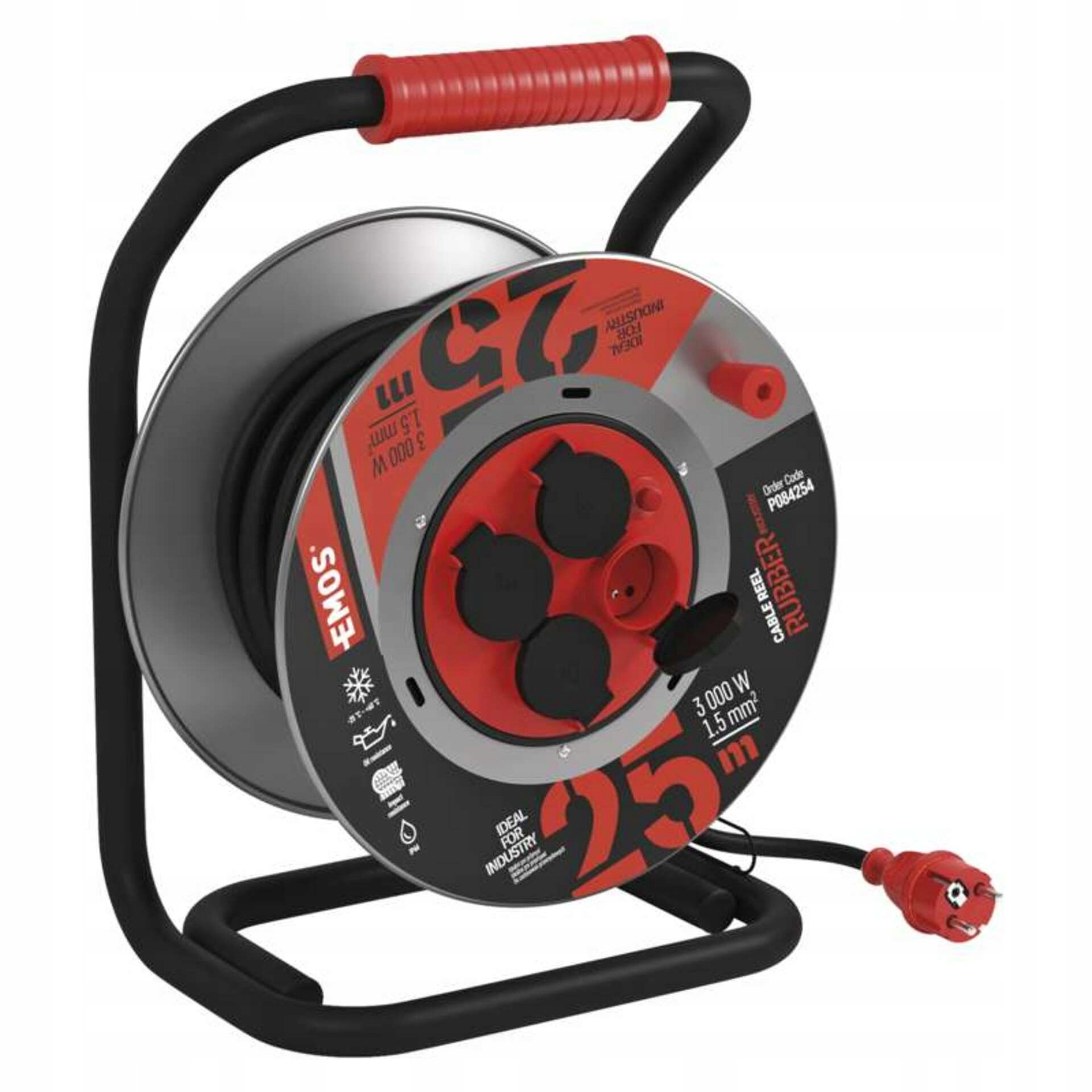 Emos Guma-neopren predlž. kábel, bubon kovový 4z, 25m, 1,5mm2 P084254