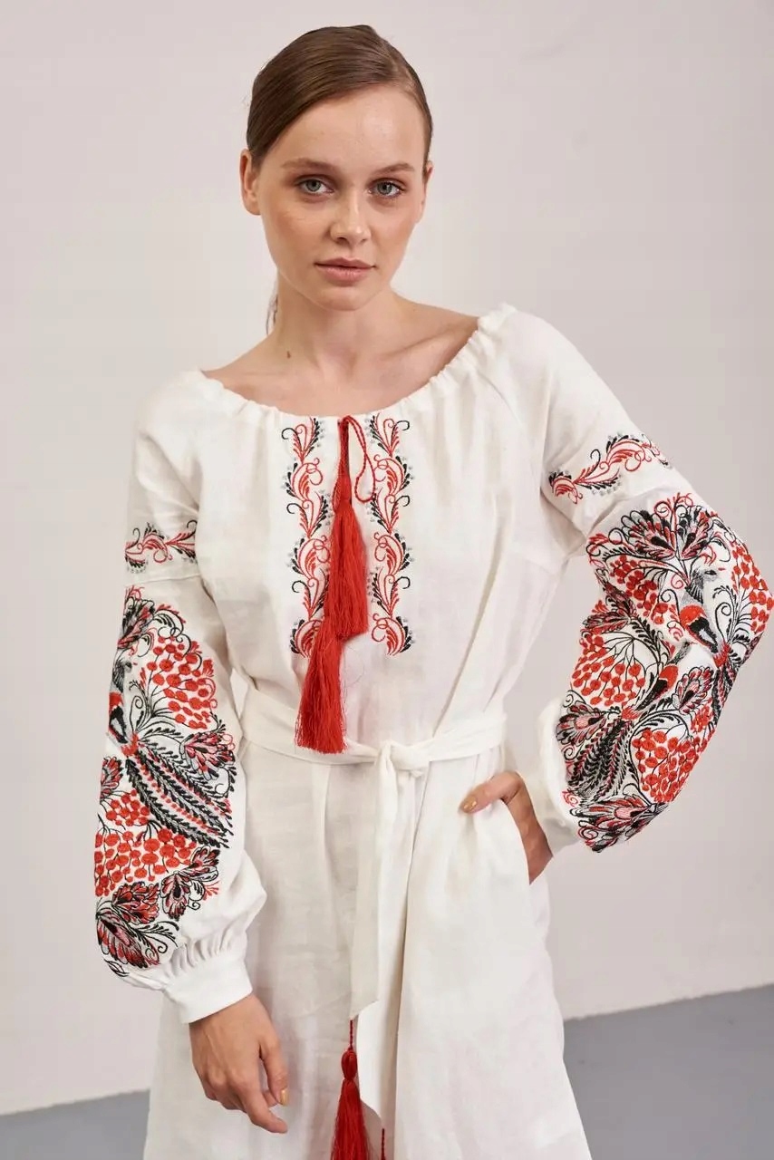 Bílá midi vyšívaná sukně Slovanská výšivka len+bavlna M/L