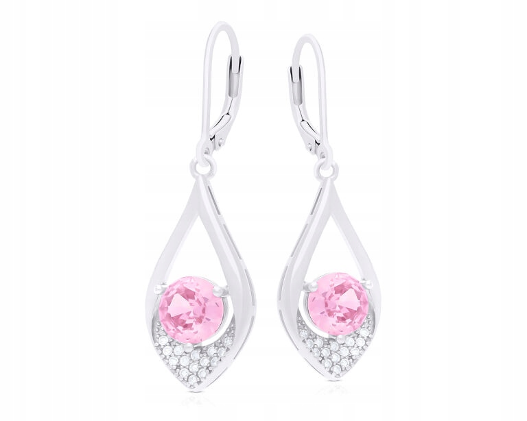 Stříbrné Náušnice Závěsné Růžové a Bílé Zirkony Elegantní Dámské ryzost 925