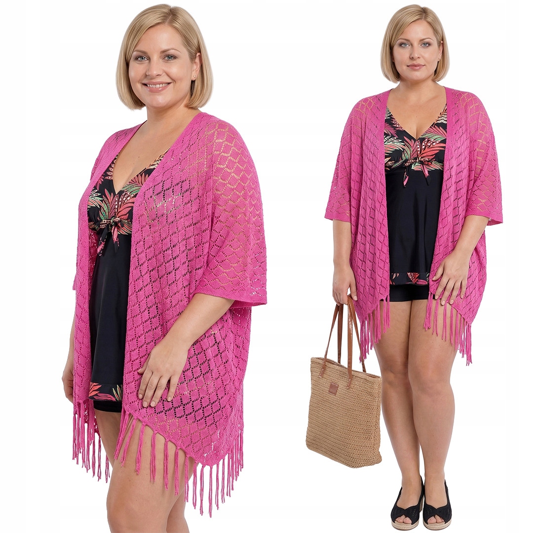 Fuchsiová ažurová přikrývka plus size velikost 52-66