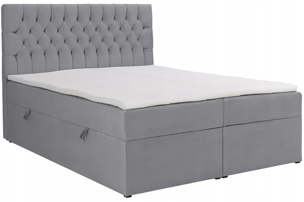 Kontinentální postel 180 x 200 cm Daissy kontejner topper šedý velur