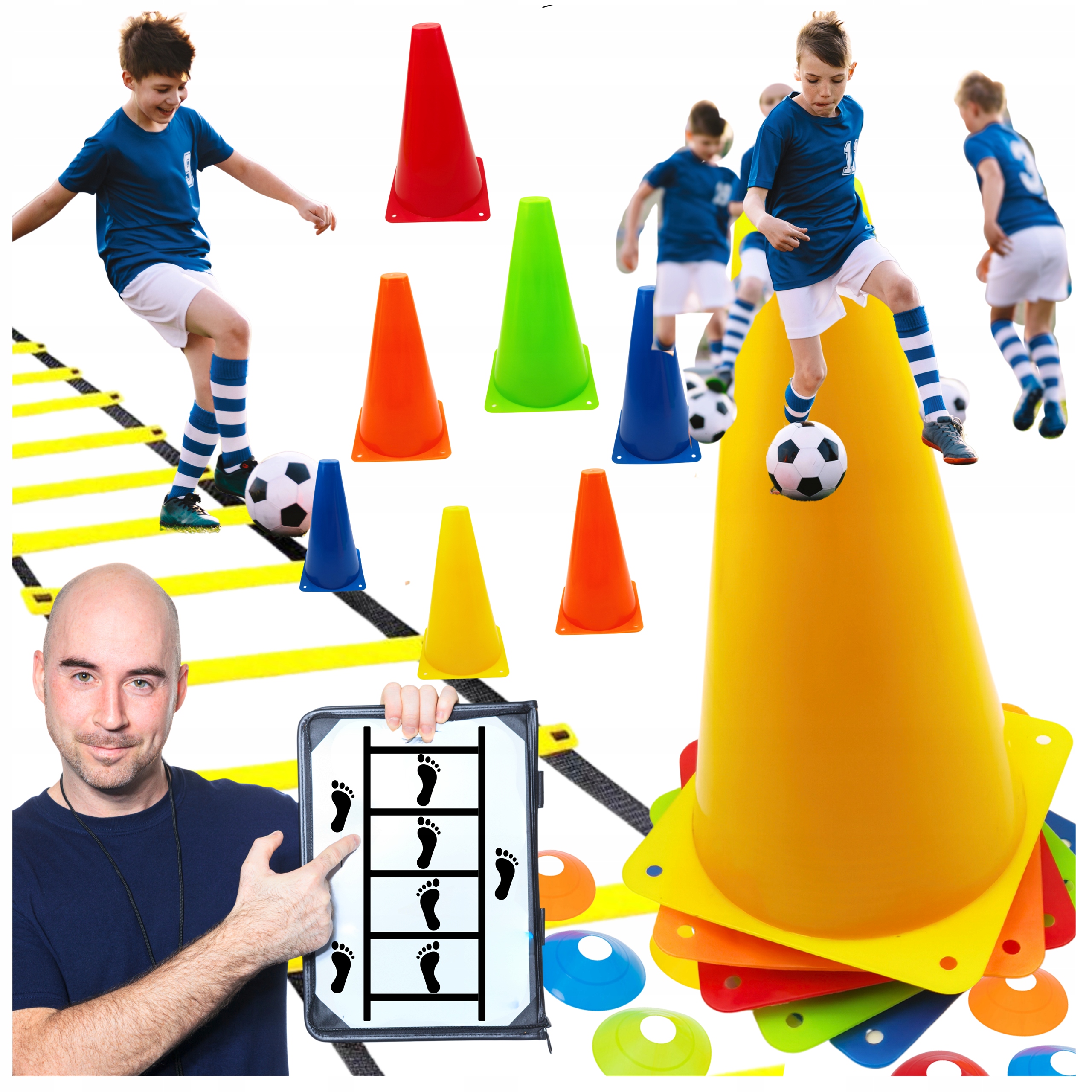 Zestaw Piłkarski 22w1 drabinka treningowa PAchołki 20szt. Trening w domu