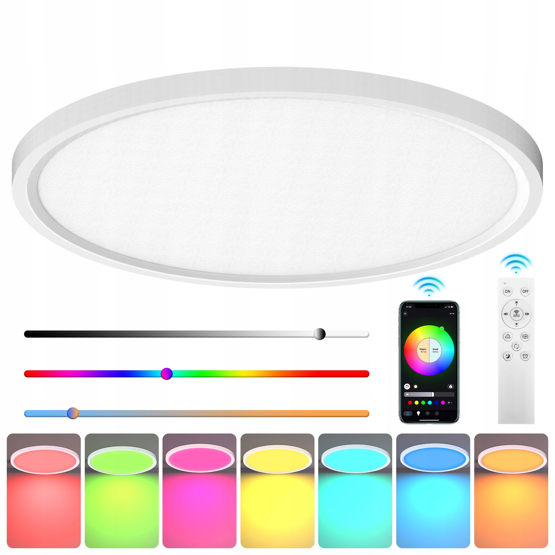 Lampa Sufitowa Rgb Z Wifi Led 30W Z Pilotem Aplikacja App Smart