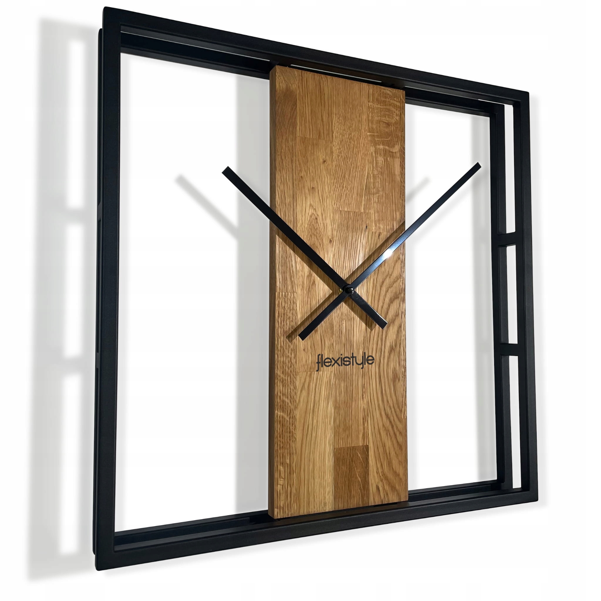 Dubové hodiny štvorcové Loft Square kovové 50cm z231-a-1
