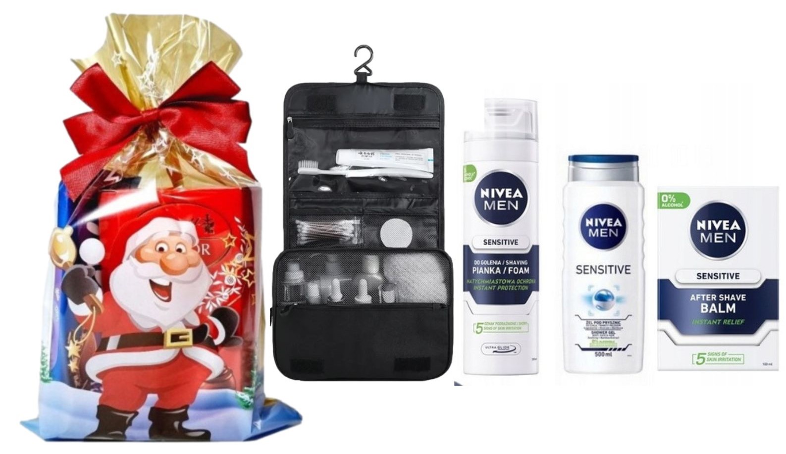 Nivea Sensitive sada Dárek pro muže balzám gel pěna Kosmetická taštička