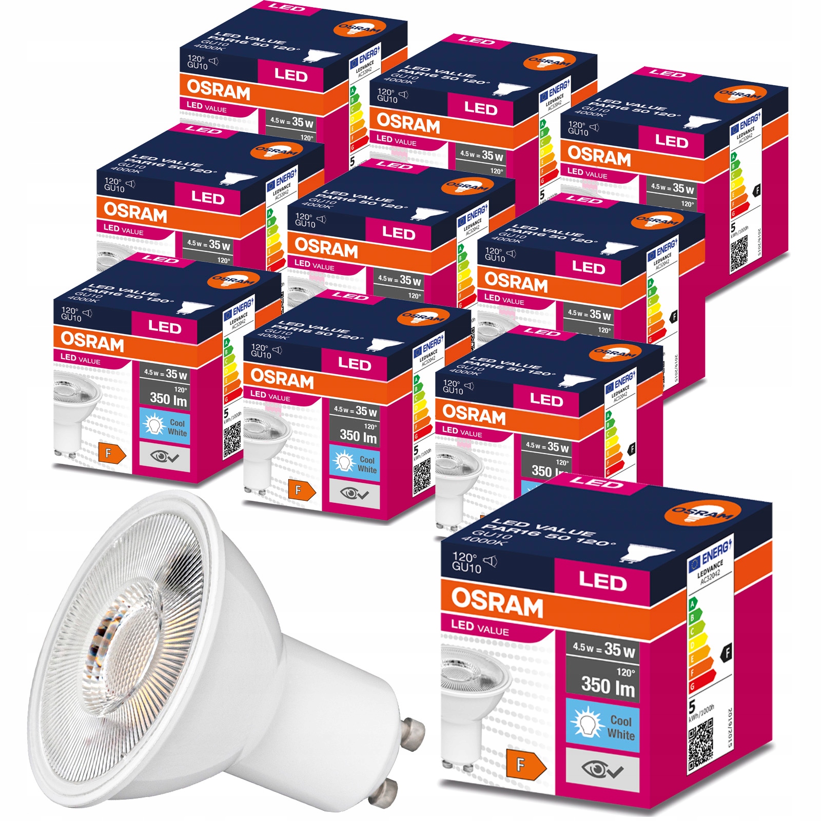 

10x Żarówka Led Halogen GU10 4,5W 35W 4000K Osram