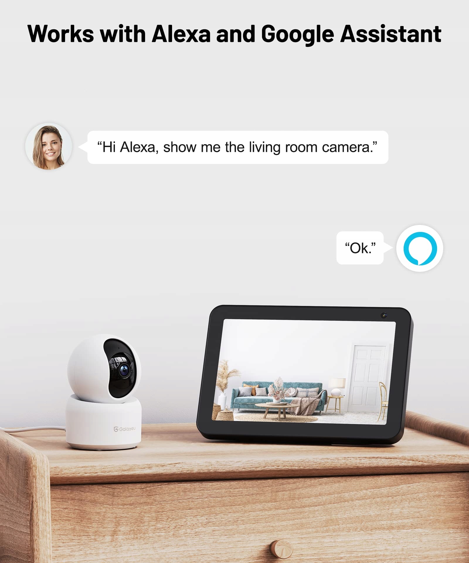 GALAYOU Kamera 2K Wewnętrzna WiFi 360° Audio Dwukierunkowe Alexa Google — miniatura 8