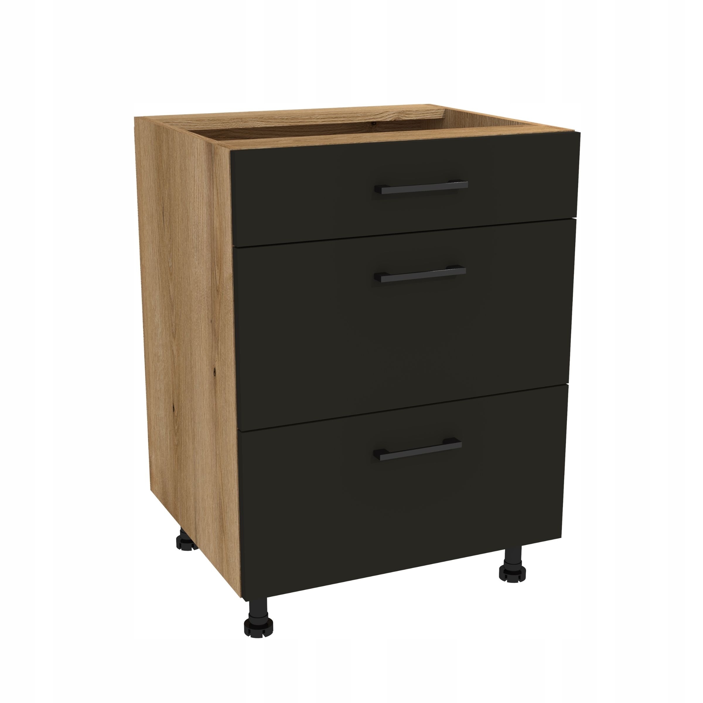 Kuchynská skrinka s zásuvkami Slim 60 Capri Dub Evoke predná časť Čierna Matná