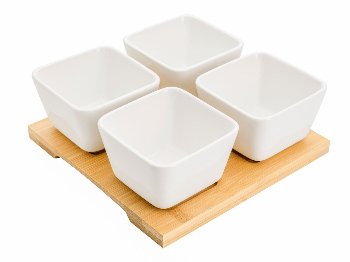 Komplet miseczek do dipów na bambusowej podstawce Florina Adria kwadratowe Informacje dodatkowe możliwość mycia w zmywarce