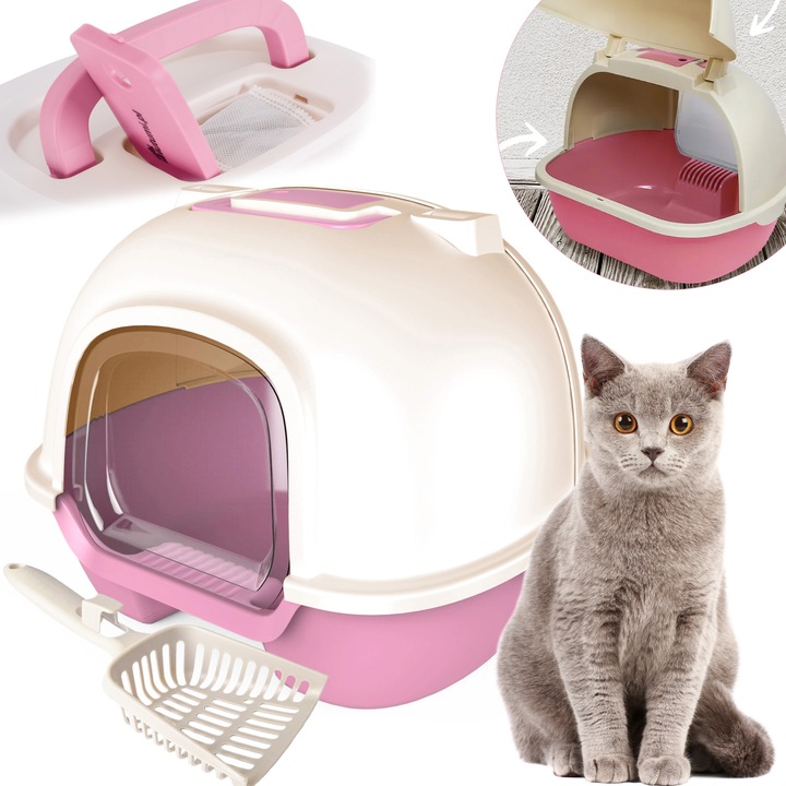 Levně Růžová Toaleta Pro Kočky Velká Uzavíratelná Na Stelivo S Lopatkou Pink