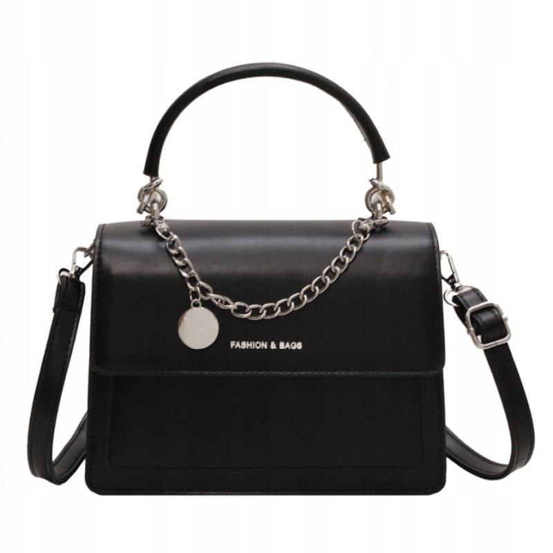 ELEGANCKA DAMSKA TOREBKA NA RAMIĘ Z ŁAŃCUSZKIEM - CZARNA - KOLEKCJA 2024