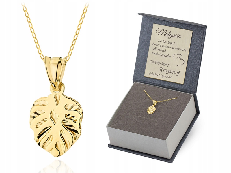 Zlatý Náhrdelník Pr. 585 Celebrita Lístek Gravírování