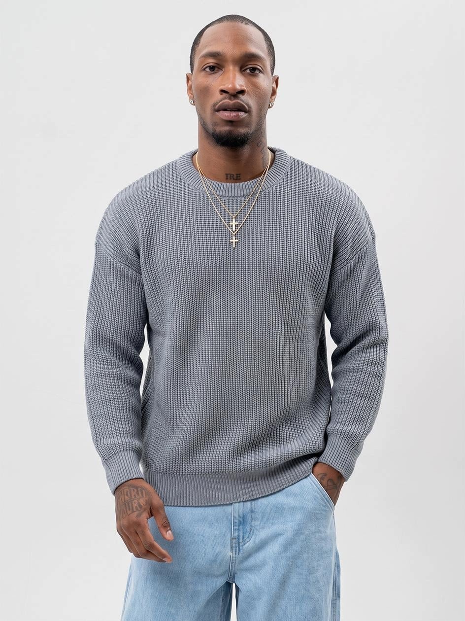 Svetr Oversize Volný Pánský Bez Loga Hladký Šedý Jigga Wear XL