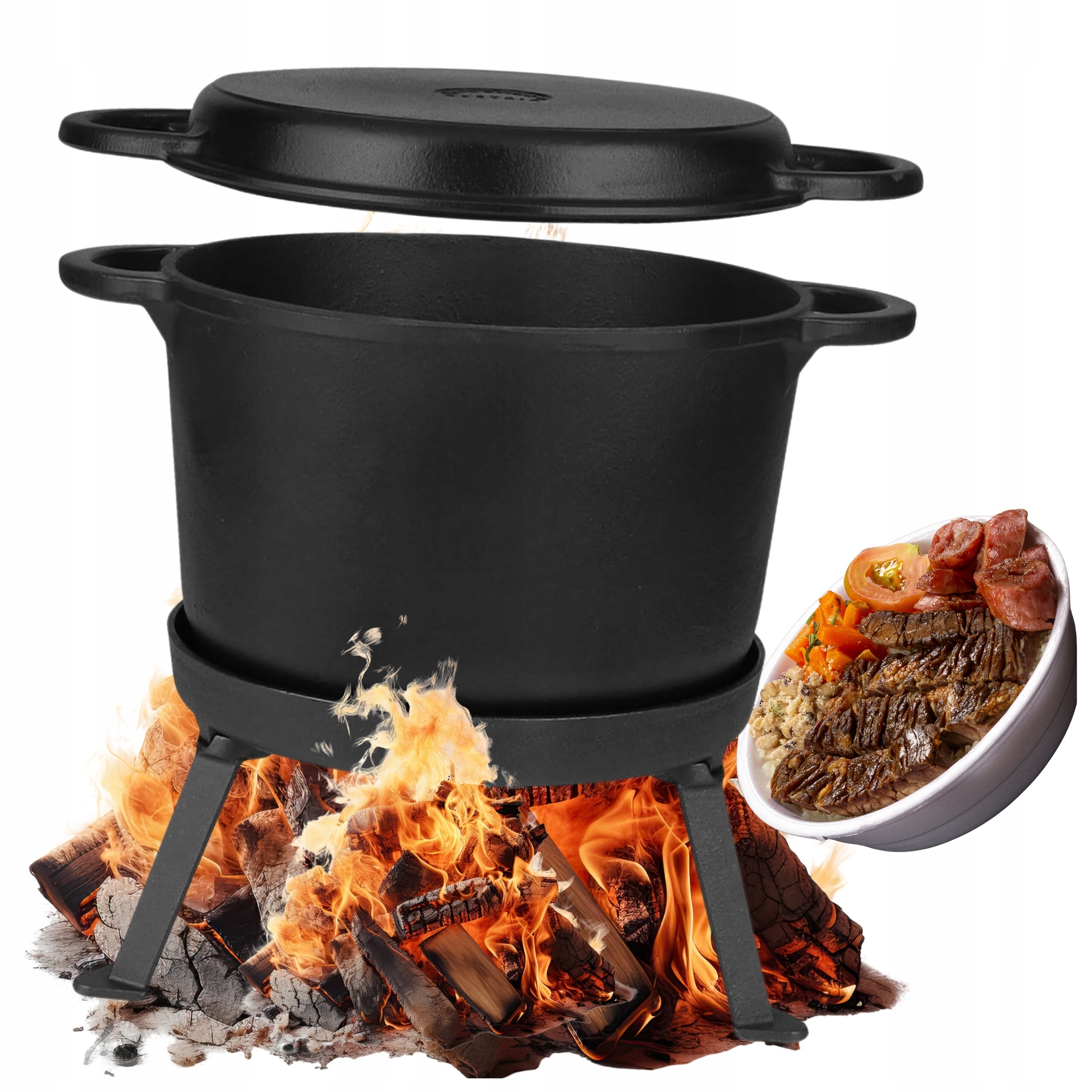 Litinový Kotlík lovecký stojící Hrnec na oheň gril 10 l