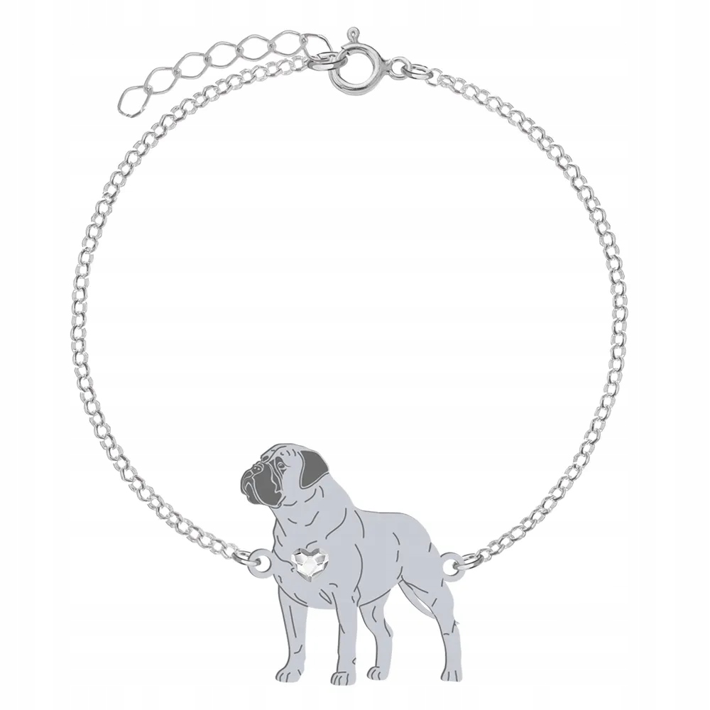 Stříbrný náramek se psem Bullmastiff 925 Šperky Žena Gravírování Bonus