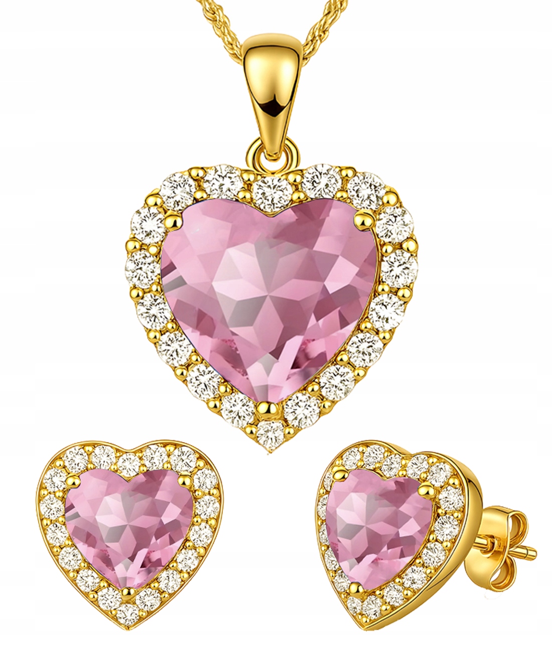 Pozlacený komplet stříbrných šperků 925 Srdíčka s zirkony jako Dárek