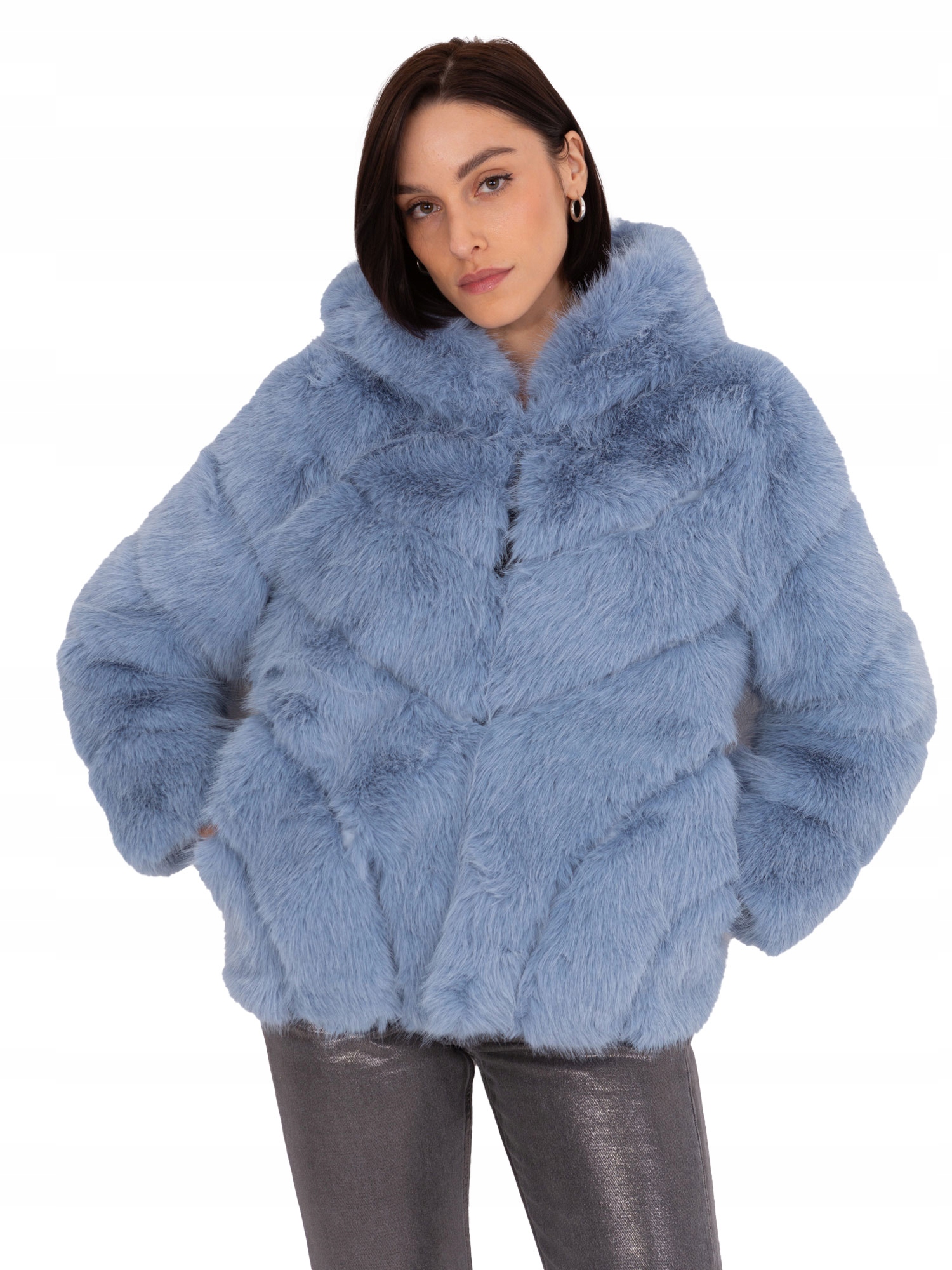 KURTKA DAMSKA FUTRZANA Z KAPTUREM FUTERKO Z PODSZEWKĄ