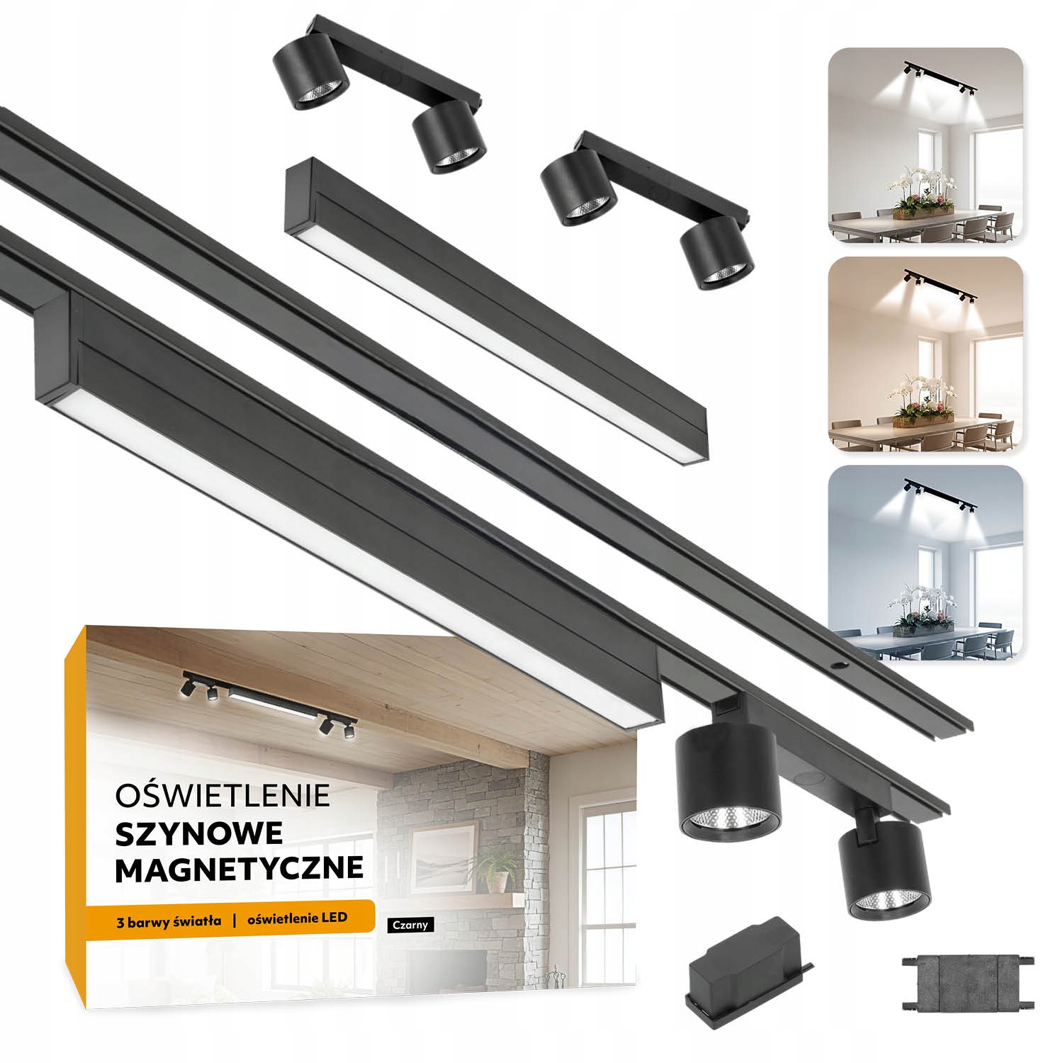 Magnetické koľajnicové osvetlenie 2xSZYNA 1 m +20 W a 2x2x7 W čierne 5 rokov záruka
