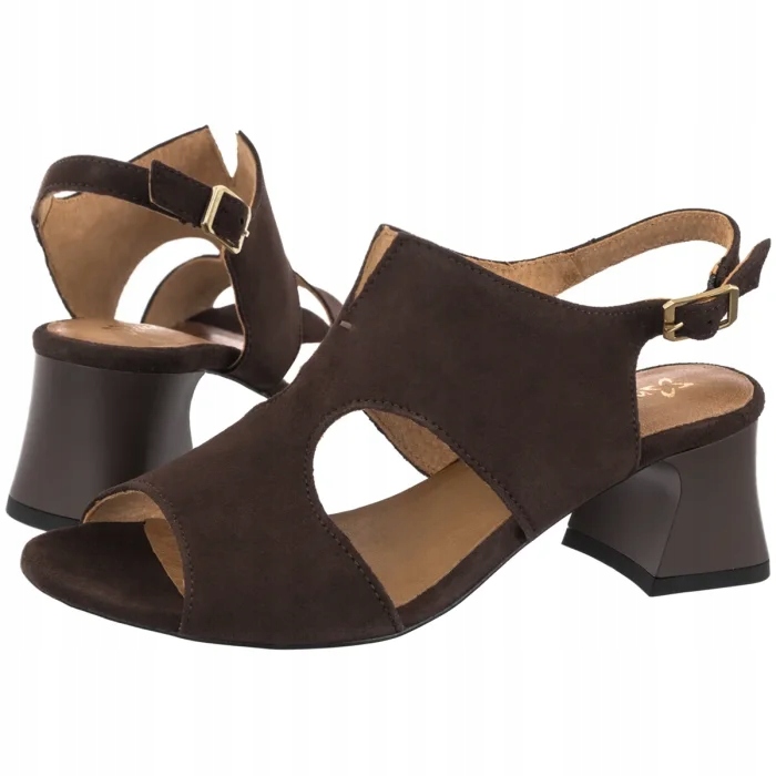 Dámské sandály Na Podpatku Velurové Maciejka Hnědé 06566-02/00-5