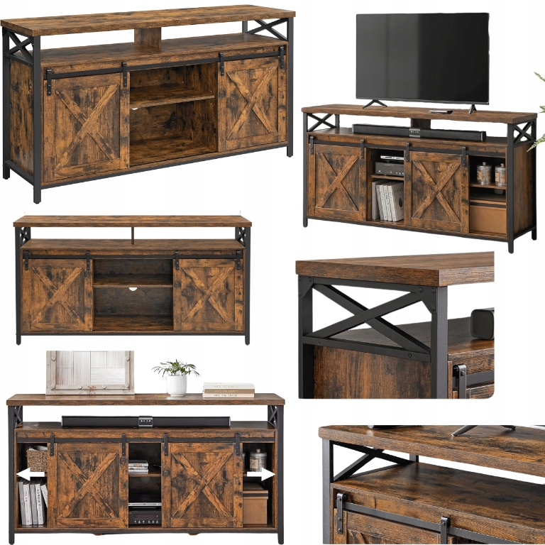 Komoda s policami a skrinkami na Tv do obývačky loftová 147 cm