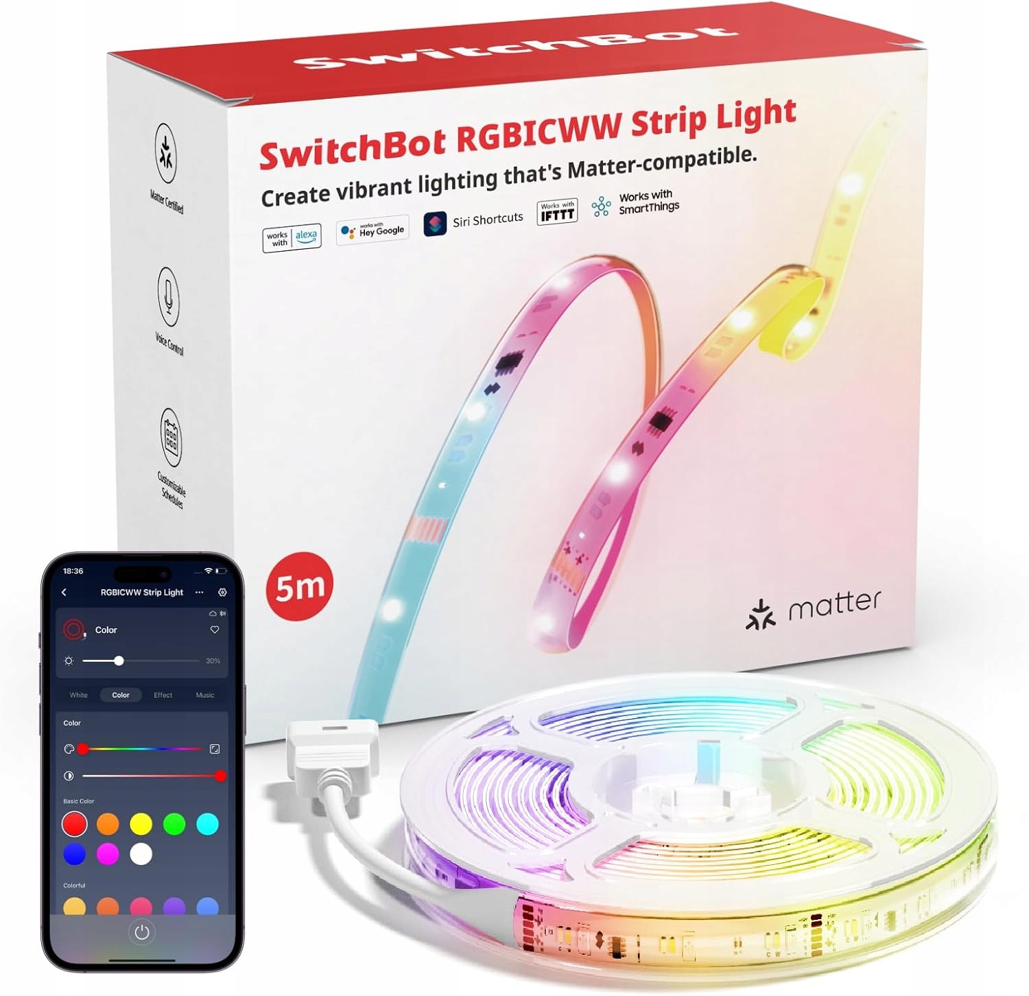 Led Páska Switchbot Rgbicww Osvetlenie Svetelná Lišta Neon Matter 5M