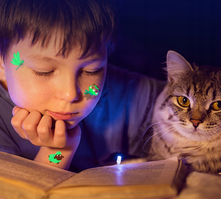 TATUAŻE DLA DZIECI ZWIERZĘTA mix TYMCZASOWE ZMYWALNE ŚWIECĄCE 5 arkuszy Płeć uniseks