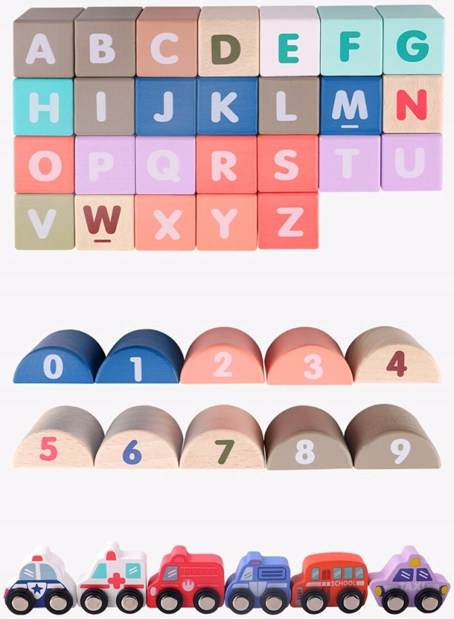 KLOCKI DREWNIANE MIASTECZKO EDUKACYJNE 115 ELEMENT Liczba elementów 115 szt.