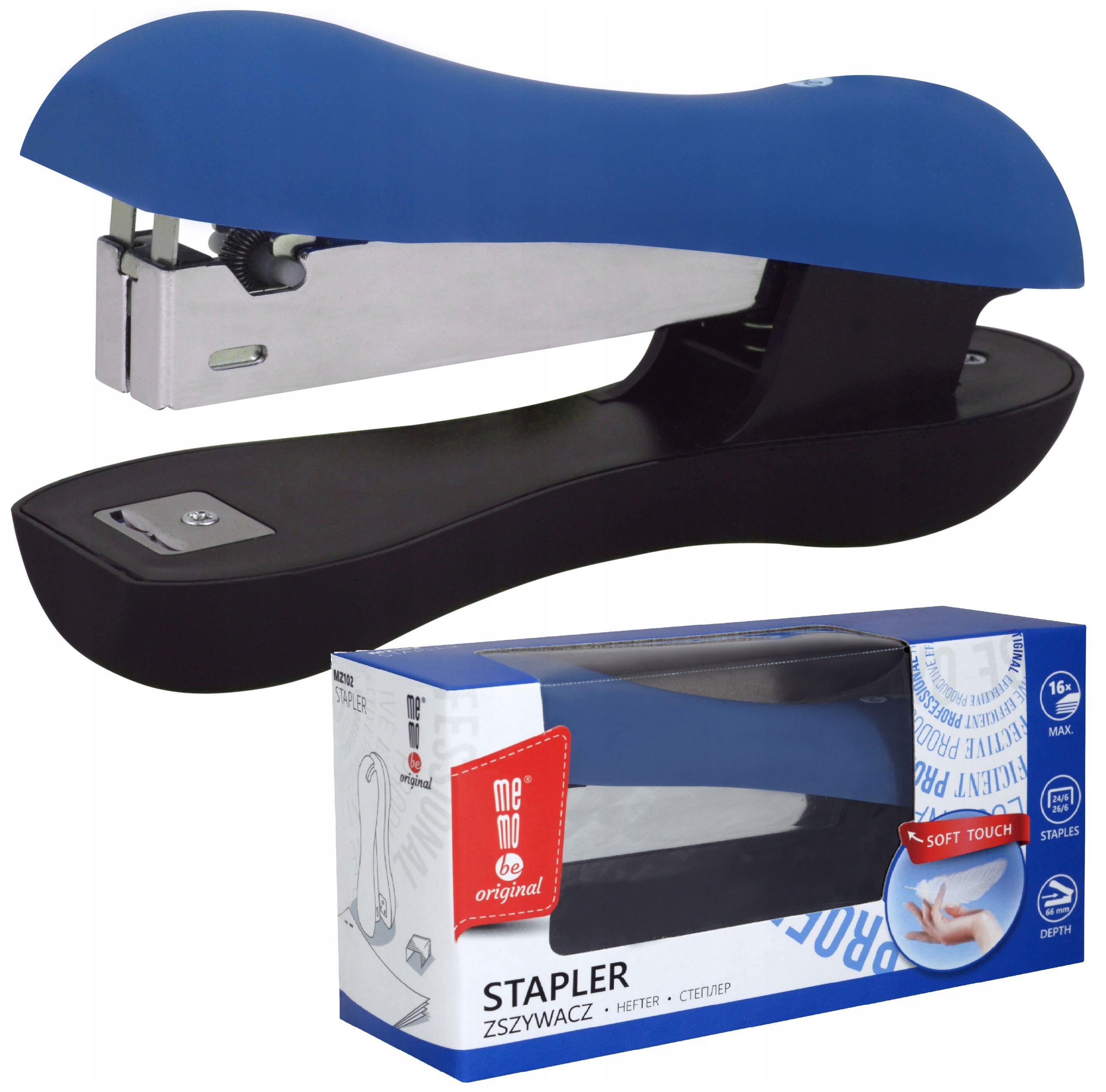 Zszywacz 24/6 MemoBe soft-touch niebieski