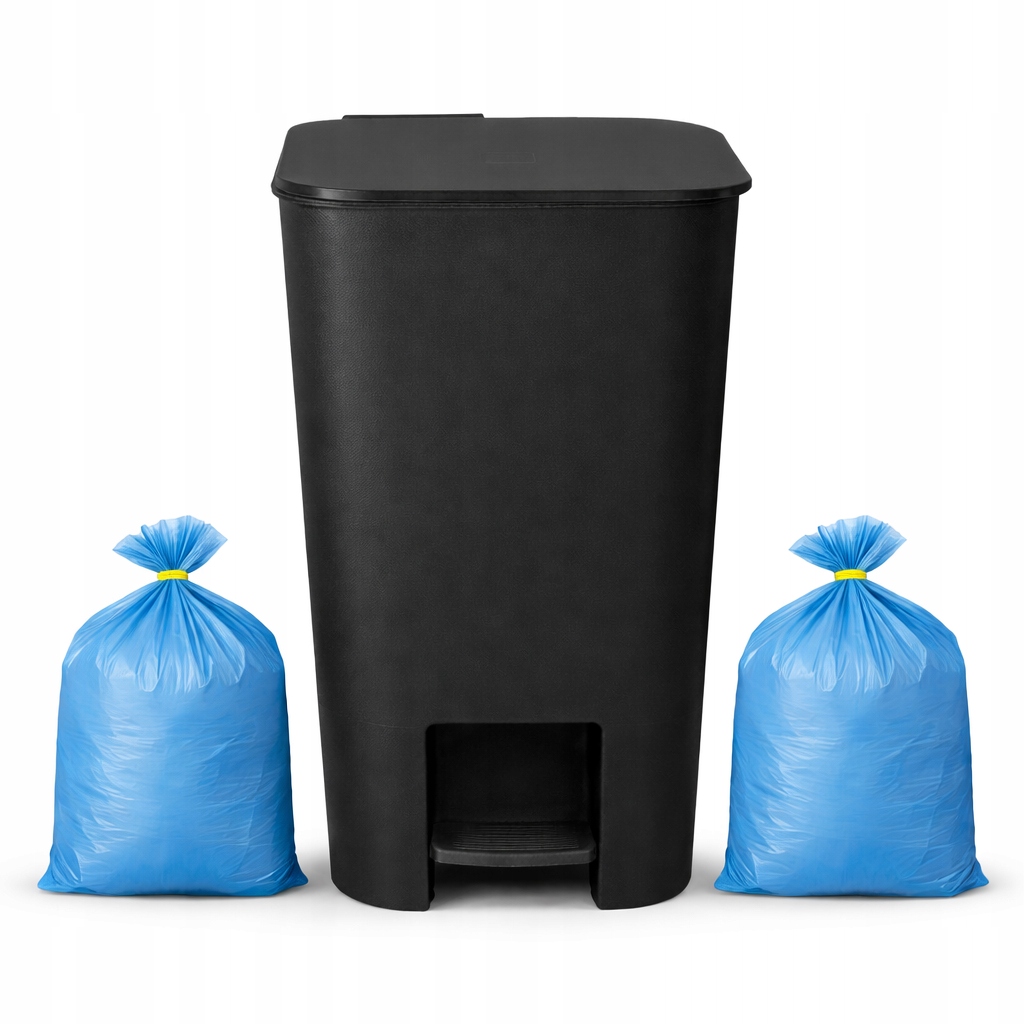 Kosz na śmieci 40 l z pedałem – plastikowy czarny kosz pedałowy, 1-komorowy