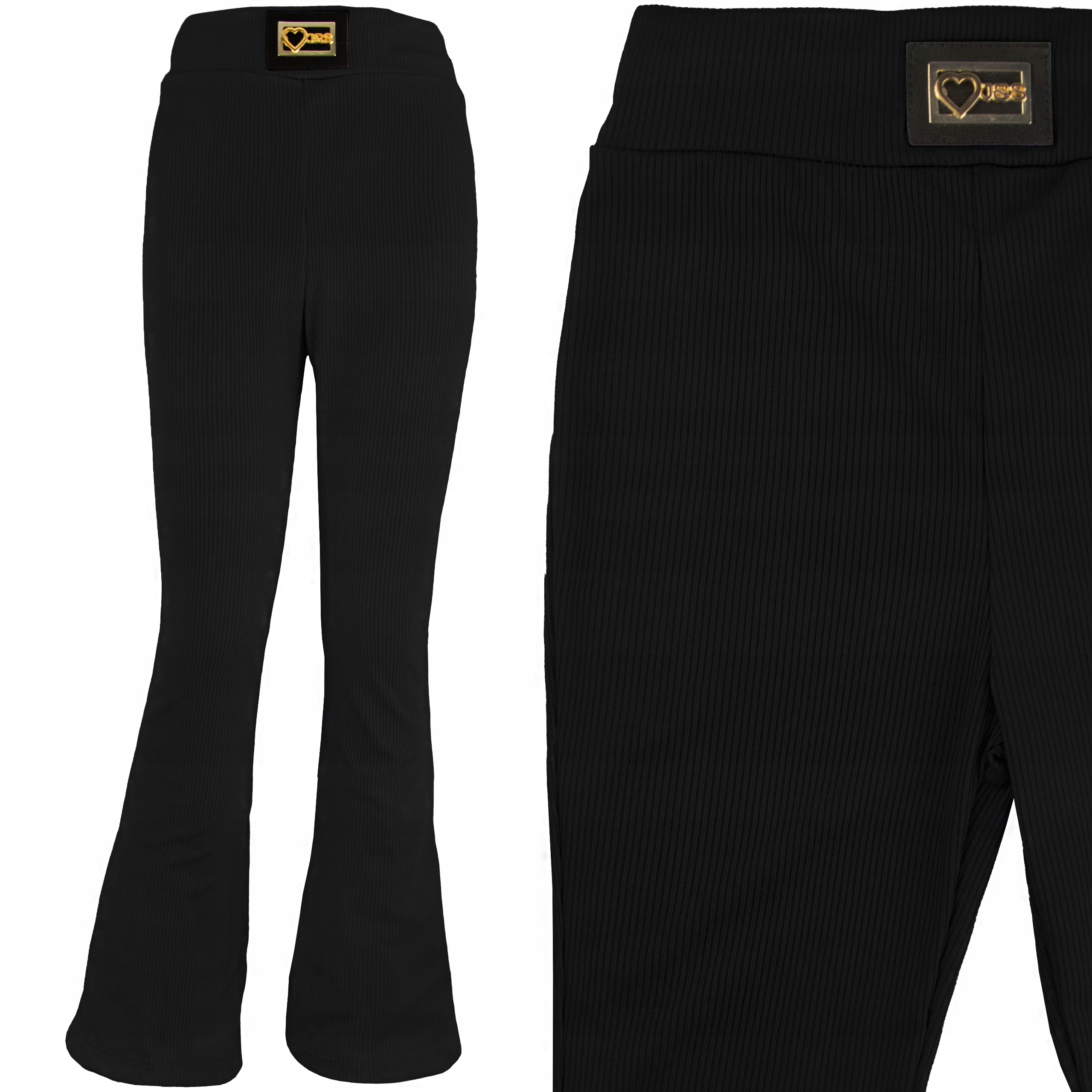 

Legginsy Dzwony Prążek Spodnie czarne 146/152
