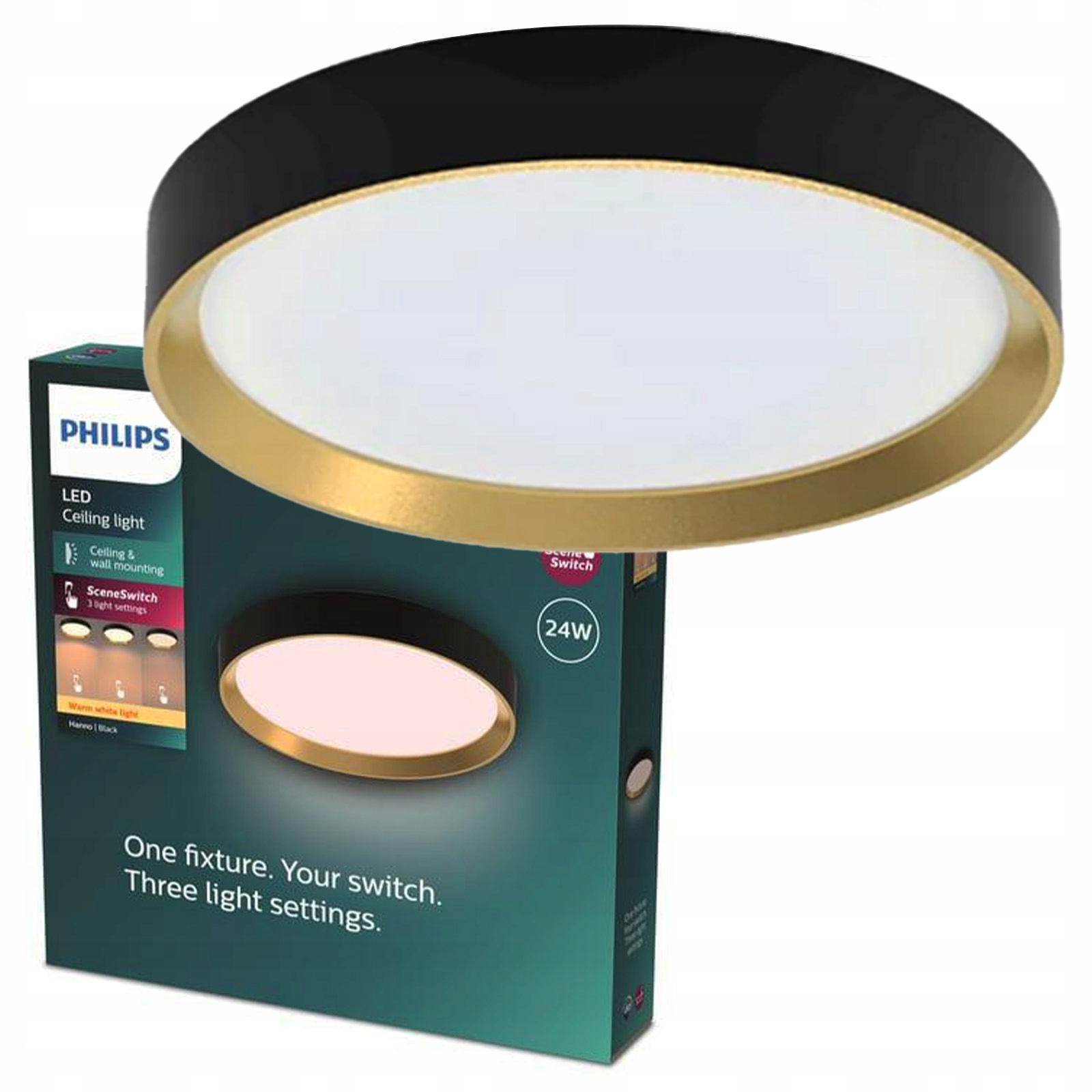Stropná lampa Stropné Svietidlo 24W 2700lm 2700K SceneSwitch čierna Hanno Philips