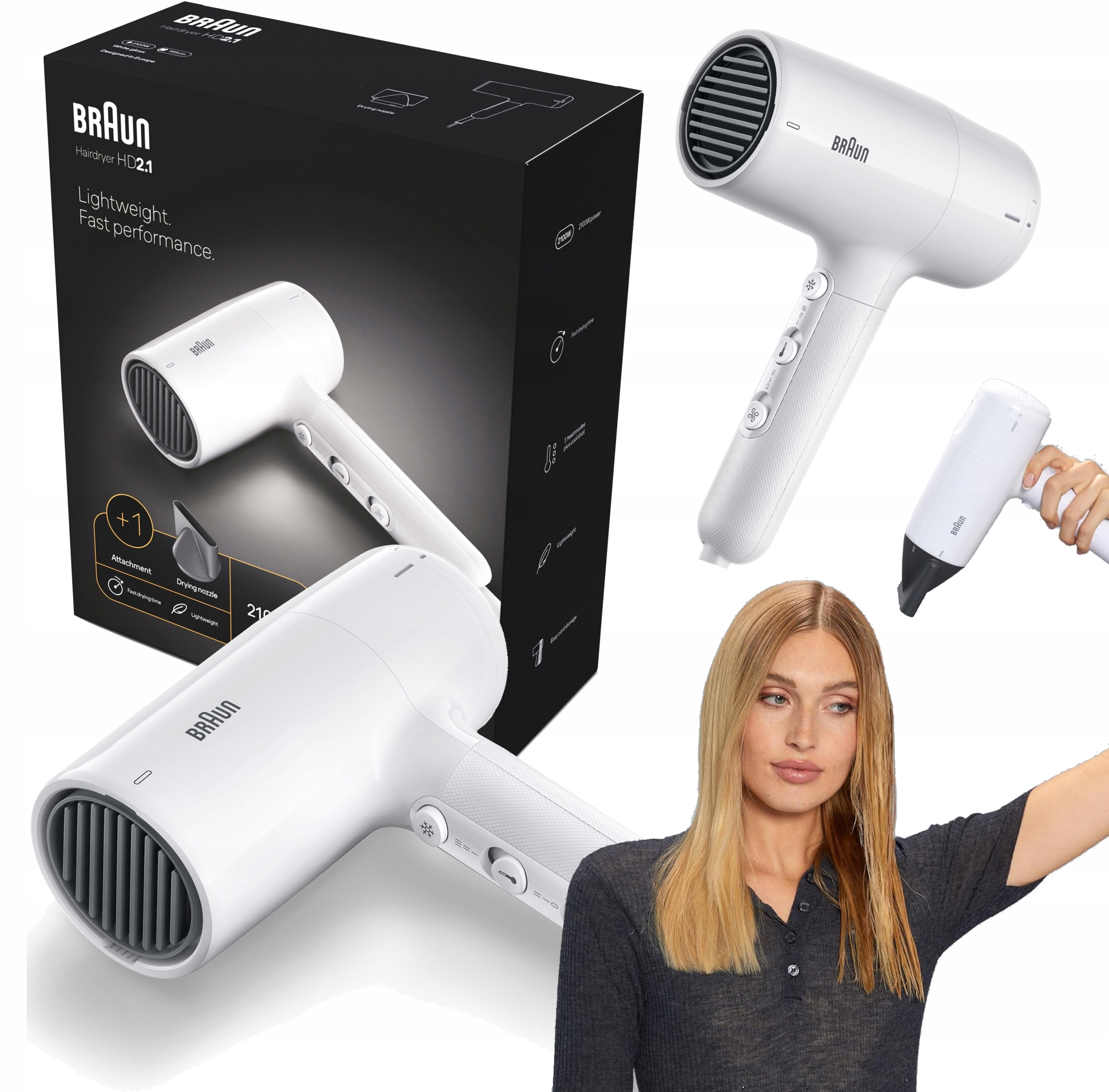 Vysoušeč Vlasů Braun HD210 2100W, Hladké Vlasy, Funkce Studeného Vzduchu